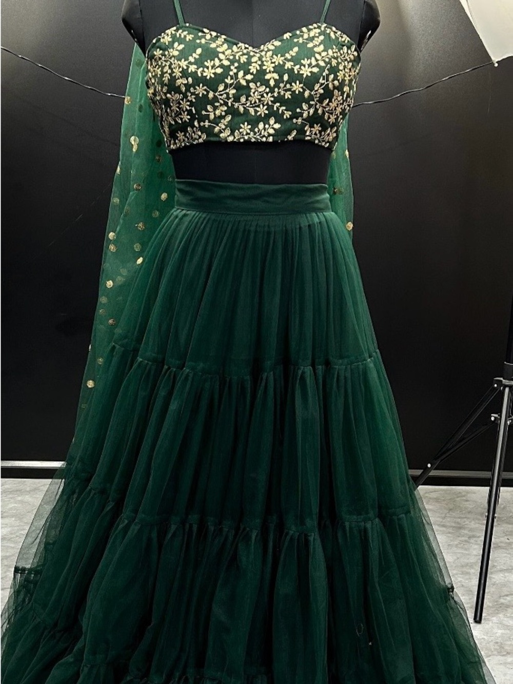 Dark Green Lengha - Women Skirts/top/scarf